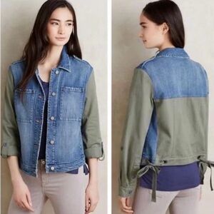 Pilcro and The Letterpress Denim Jacket w/ Contrast Khaki Green Sleeves S